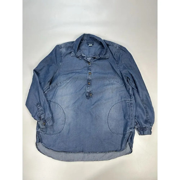 J. Jill Tunic Top Women’s Small Petite Chambray Denim Pockets Popover Shirt - Picture 1 of 8